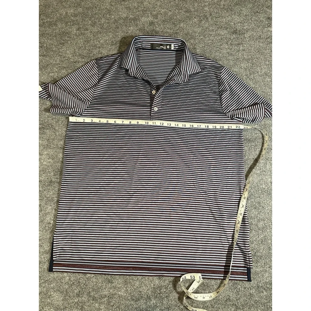 RLX Ralph Lauren Men's Large Blue Red Striped Performance Polo Shirt Golf